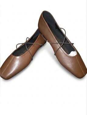 Brown Mary Jane Flats Square Toe Criss Cross Strap Ballet Shoes Size 9 NWOT
